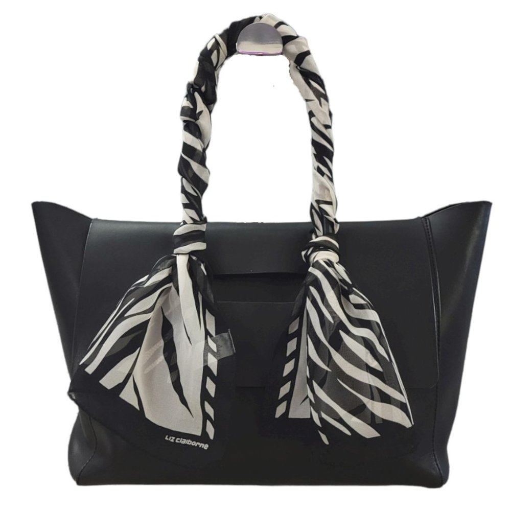 LIZ CLAIBORNE Vintage Sheer Scarf for Neck, Purse, Headband (Black/White)